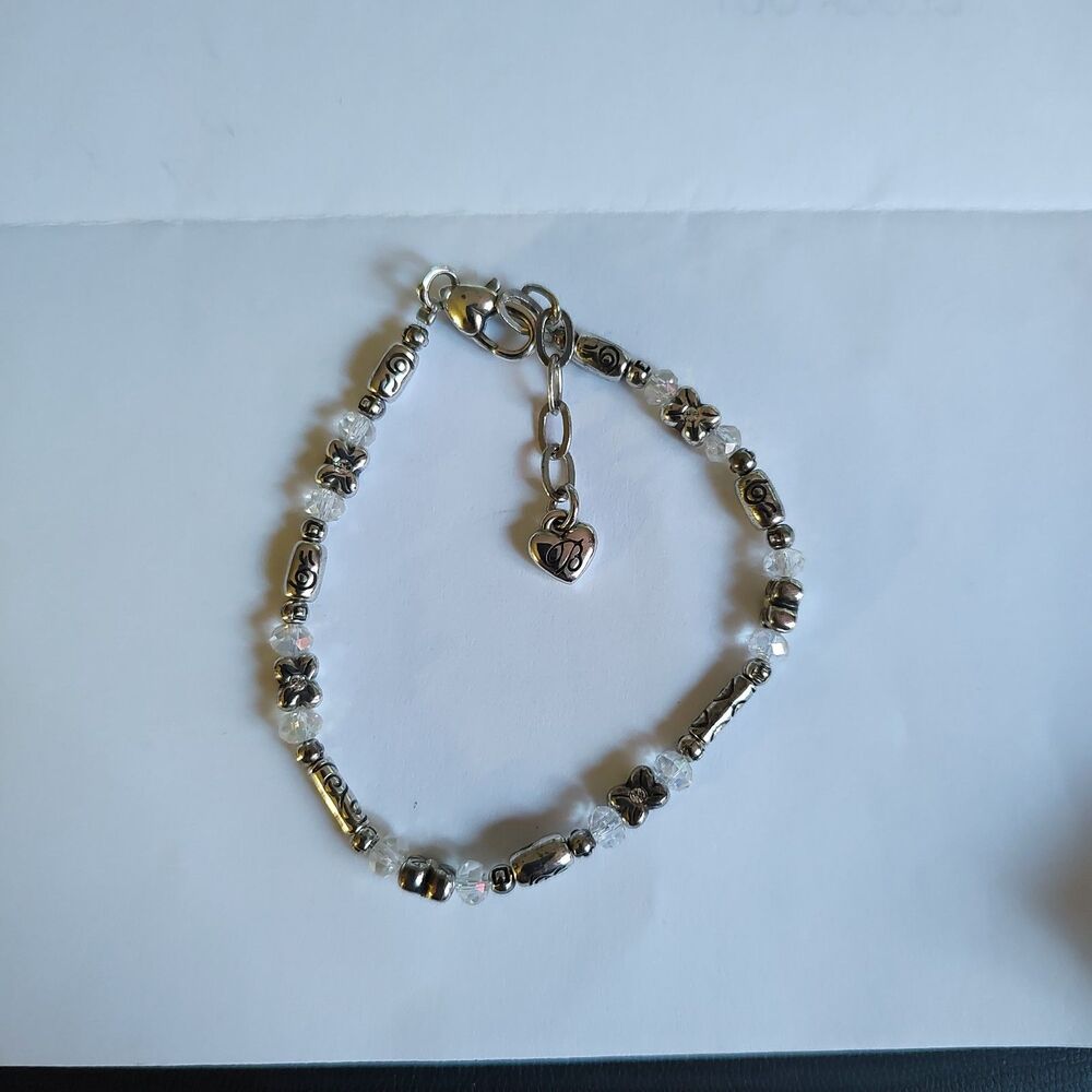 VTG Style Signed Brighton Silver Tone & Iridescent Beaded Swirl 7" - 8" Bracelet - Picture 3 of 8
